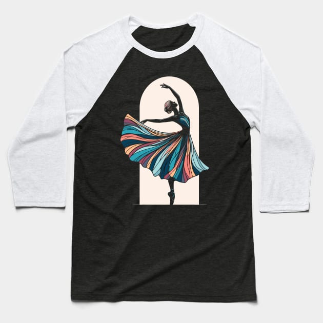 Ballet dancer with an elegant dress in the arch, dark background, ballet dance pose, Vector Baseball T-Shirt by Nora Liak